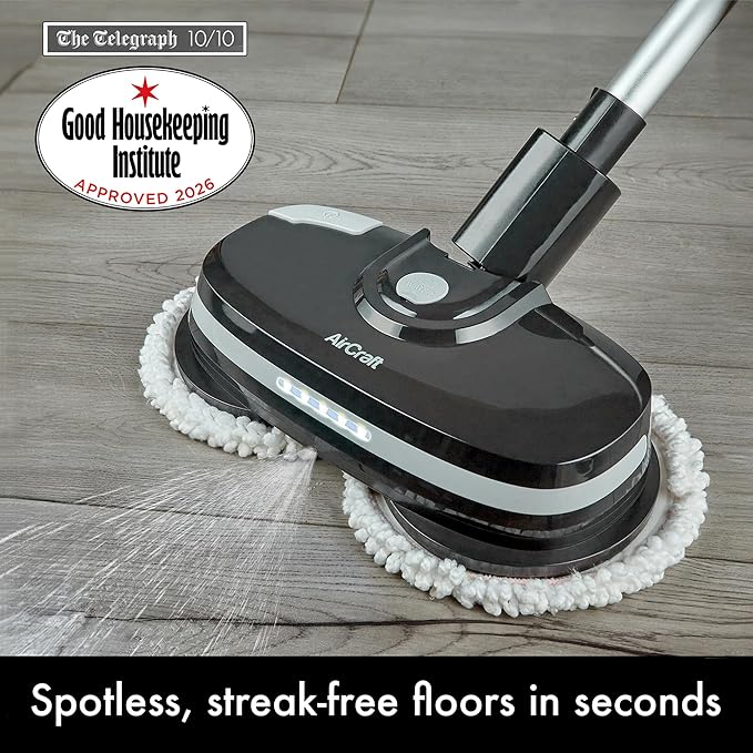 Aircraft Home PowerGlide, Cordless Rechargeable Hard Floor Cleaner and Polisher with 4 Cleaning Pads for Hard Floors, Wood, Tiles and Laminate