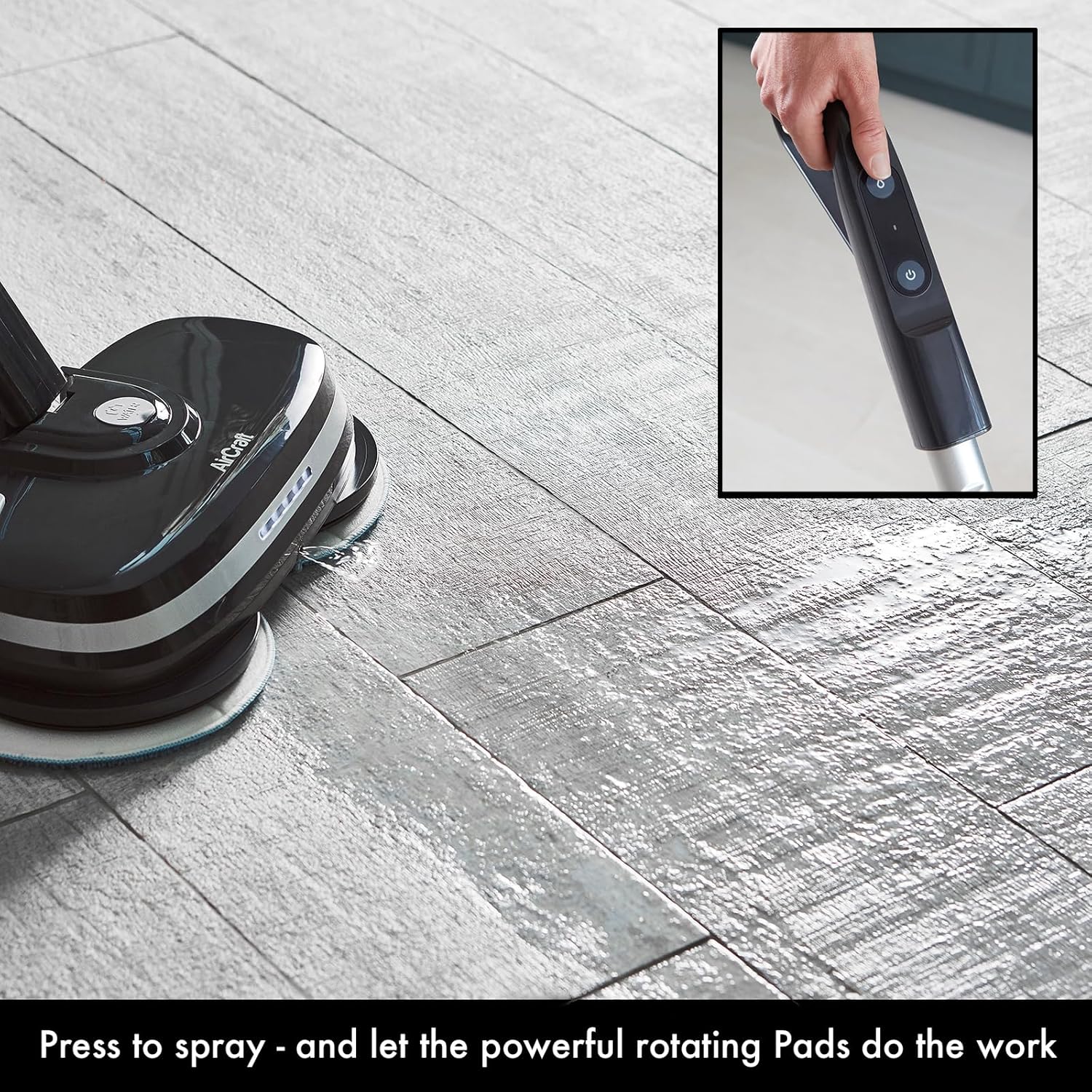 Aircraft Home PowerGlide, Cordless Rechargeable Hard Floor Cleaner and Polisher with 4 Cleaning Pads for Hard Floors, Wood, Tiles and Laminate