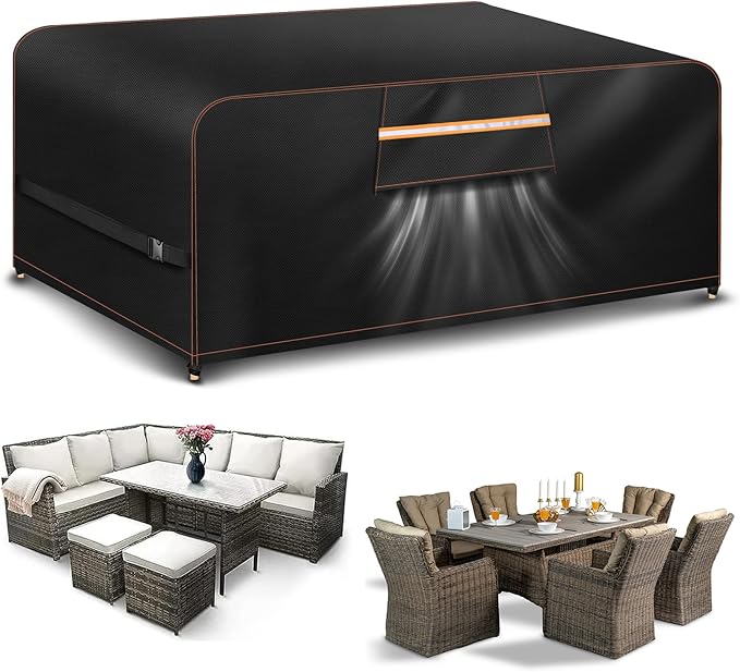 Aoretic Outdoor Garden Furniture Covers Waterproof Rectangular with Air Vent Garden Table Cover